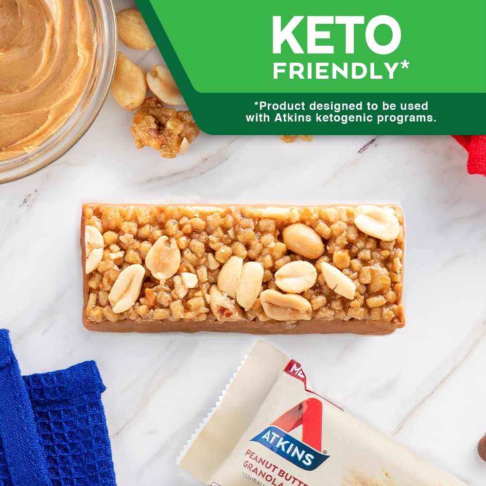 Atkins Peanut Butter Granola Protein Meal Bar, High Fiber, 16g Protein, 1g Sugar, 4g Net Carb, Meal Replacement, Keto Friendly,