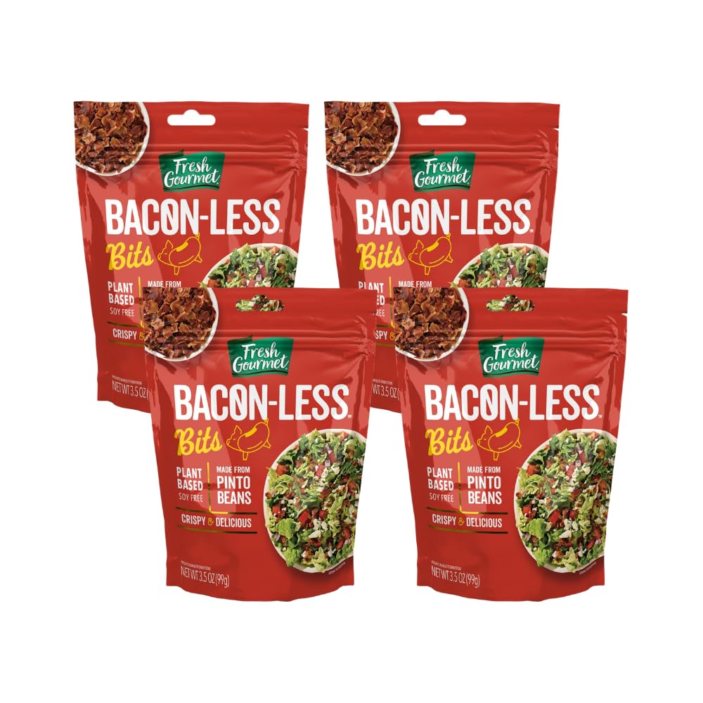 Fresh Gourmet Vegan Bacon-Less Bits, Plant-Based Topping, Soy-Free, 3.5 oz (Pack of 4)