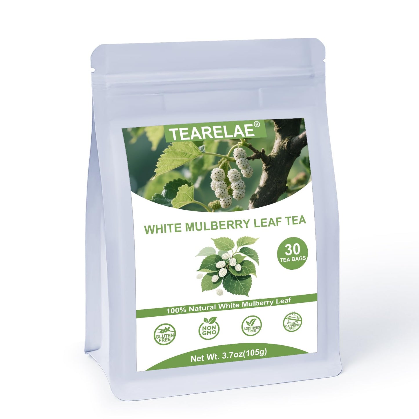 Tearelae - White Mulberry Leaf Tea Bags 30 Count - Top-Grade Mulberry Tea - Energy Blend-Free - Non-Gmo - Lightly Sweet & Refreshing - Support For Healthy Digestion