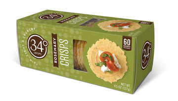 34 Degrees Rosemary Crisps | Light & Crunchy Thin Ers For Charcuterie, Cheese Boards & Entertaining, Single Pack (4.5Oz)
