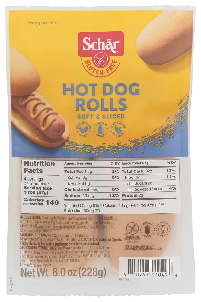SCHAR Hot Dog Rolls, 8 OZ