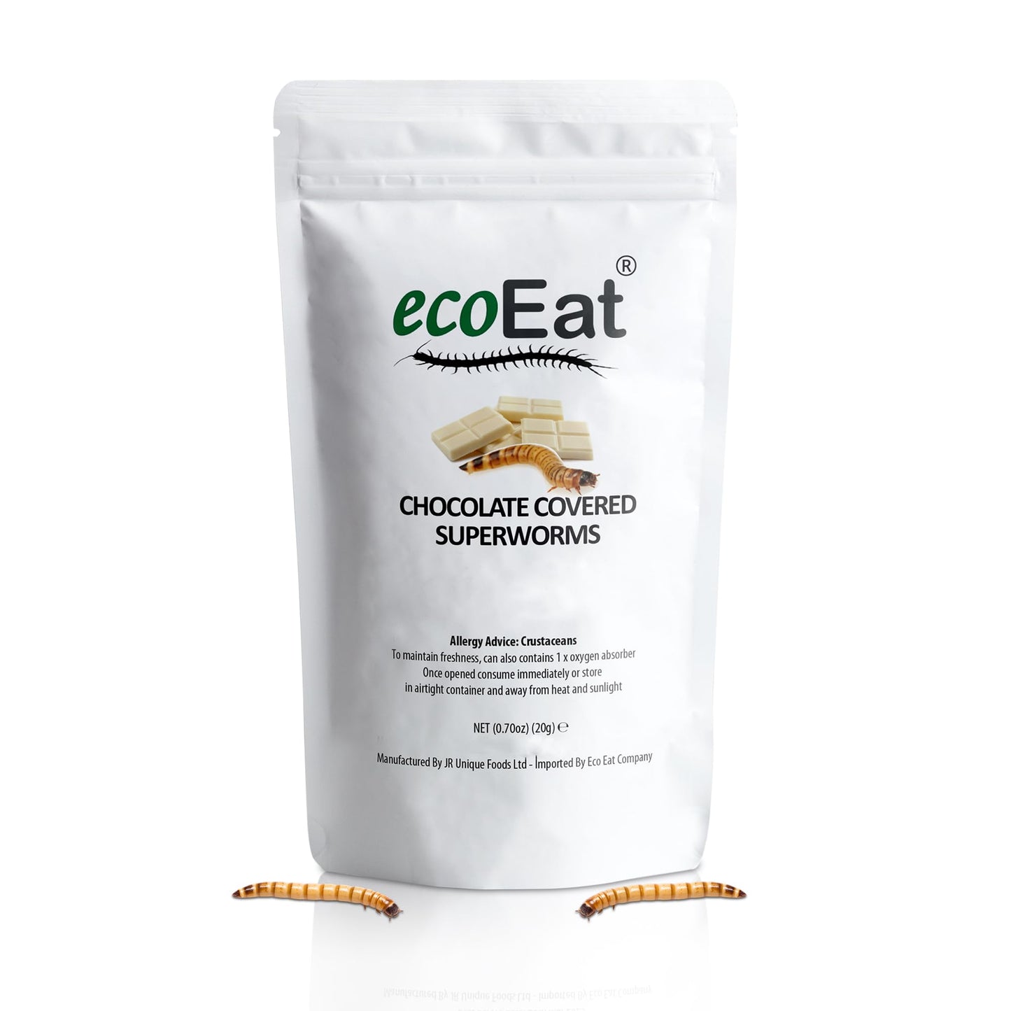 Ecoeat Edible Bugs White Chocolate Covered Superworms - 10G Bag- Edible Insects Roasted Superworms Dipped In White Chocolate - S