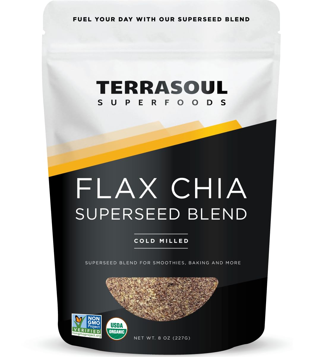 Terrasoul Superfoods Organic Flax Chia Blend 8 Oz - Cold Milled Flax | Chia Seeds | Superseed Boost For Energy & Wellness