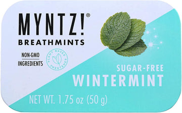 Myntz Sugar Free Mints In A Tin, Wintermint 4 Pack, Refreshing Taste, Breath Mints For Bad Breath, Bulk Mints, No Sugar, No Fat,