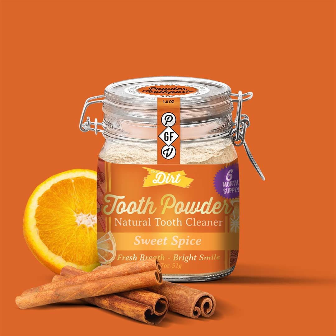 The Dirt Tooth Powder - Natural Fluoride-Free Toothpaste Alternative, Vegan - Essential Oils & Bentonite Clay (Sweet Spice, 51G: