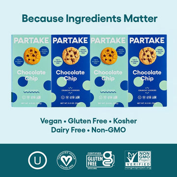 Gluten Free Chocolate Chip Lovers' Vegan Cookies By Partake – 5 Pack | Non-Gmo, Allergy-Friendly | No Peanuts, Soy, Dairy, Tree Nuts, Contents May Vary.