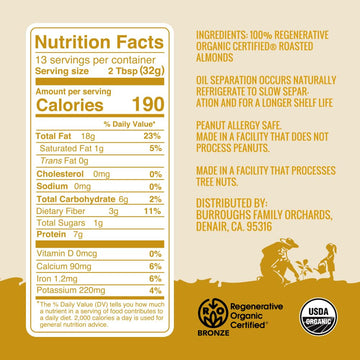 Burroughs Family Farms Regenerative Organic Creamy Almond Butter (14 Oz Pack Of 1, Creamy)