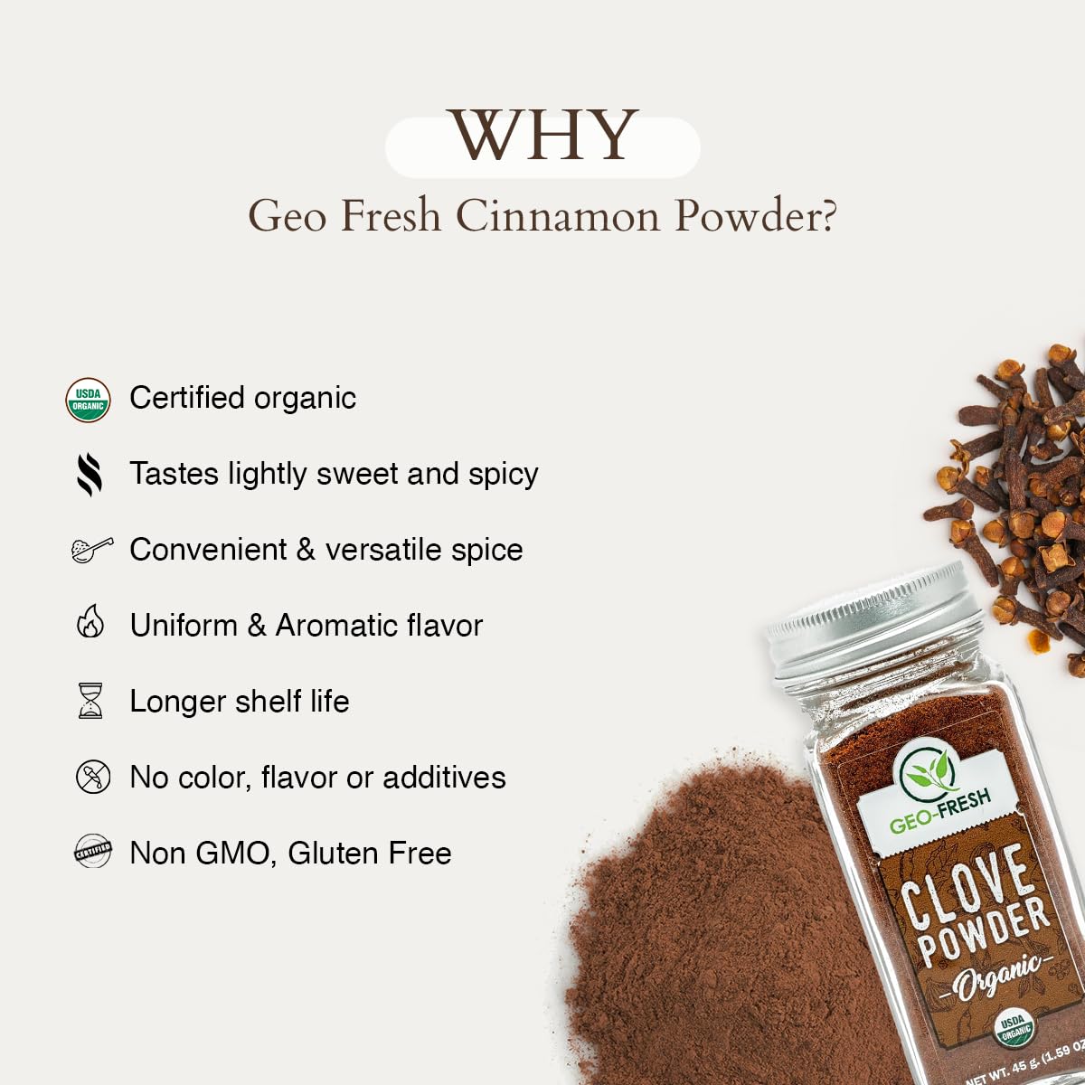 Geo-Fresh Organic Clove Powder 45g - USDA Certified