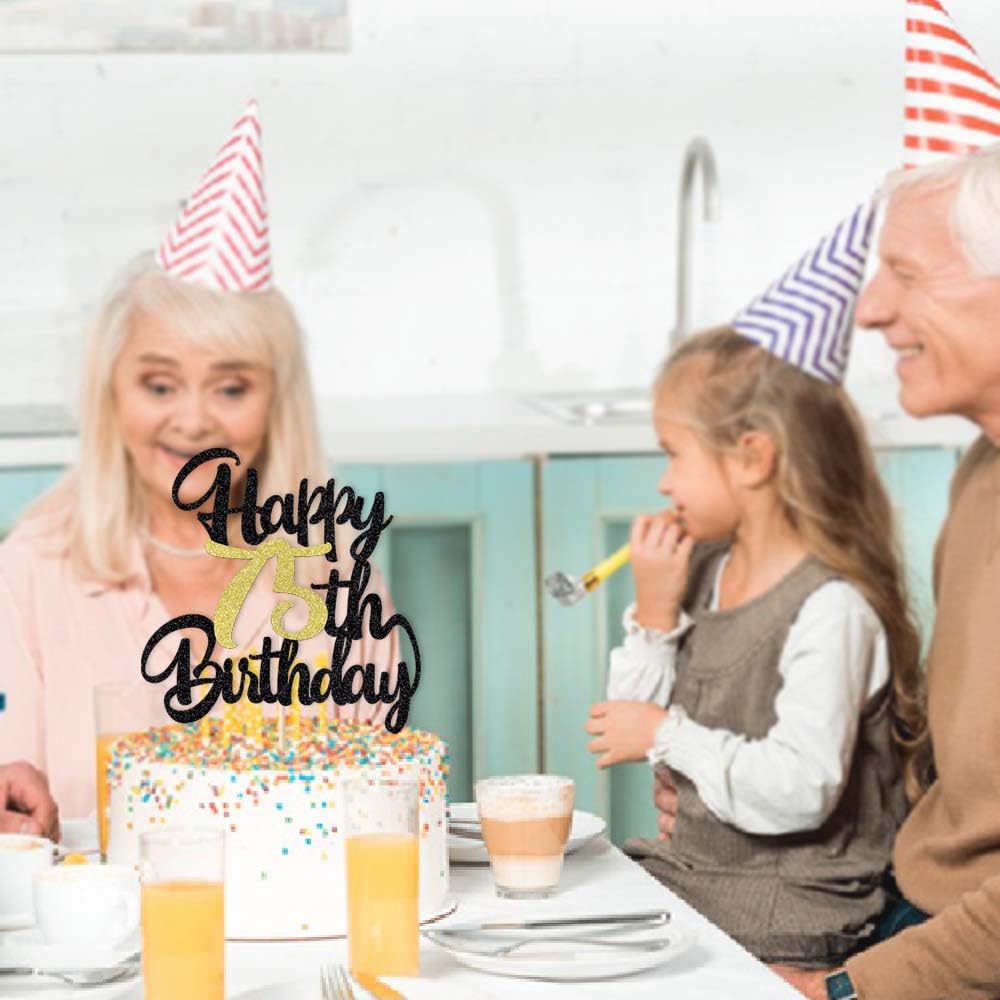 Klionjor 75Th Happy Birthday Cake Topper Happy Birthday Cake Decoration 75Th Birthday Party Decoration Gift Plugin