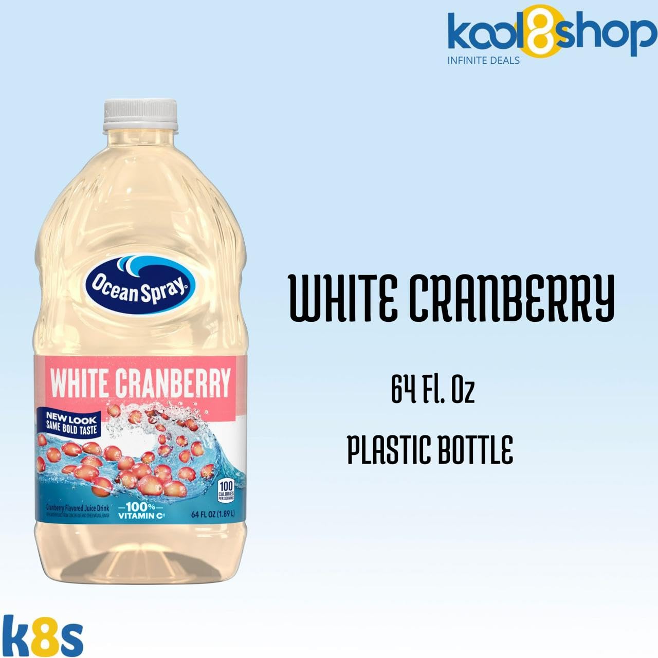 Ocean Spray White Cranberry Juice Drink 64 fl oz Plastic Bottles 4 Pack + 15 Sugarcane Disposable Straws by KOOL8SHOP Infinite D