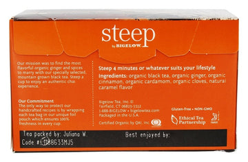Steep Organic Chai Black Tea 20 Count Box (Pack Of 1), Certified Organic, Gluten-Free, Kosher Tea In Foil-Wrapped Bags