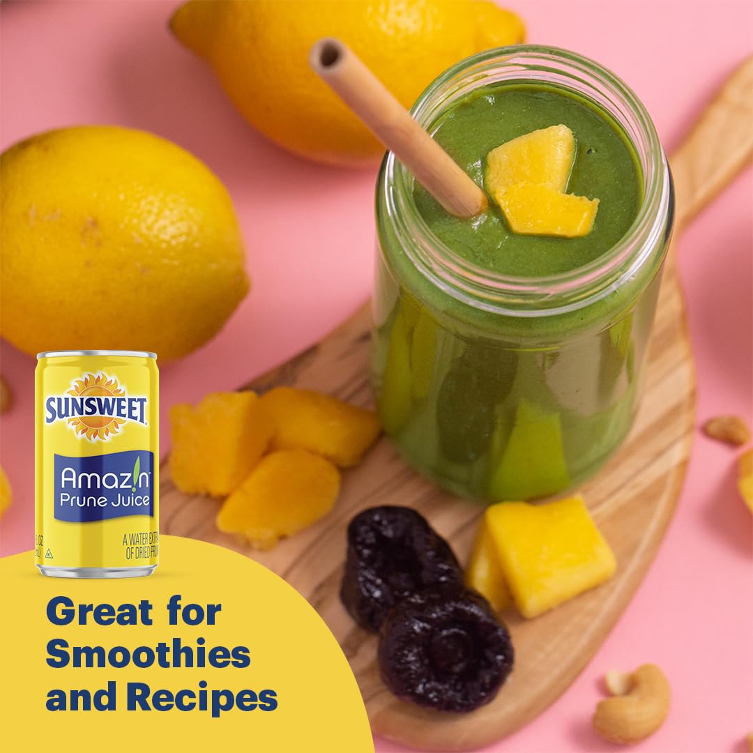 Sunsweet Amazin Prune Juice Small Cans - Water Extract Of Dried Prunes Pitted Unsweetened - Low Fat - 100% Juice Rich In Dietary