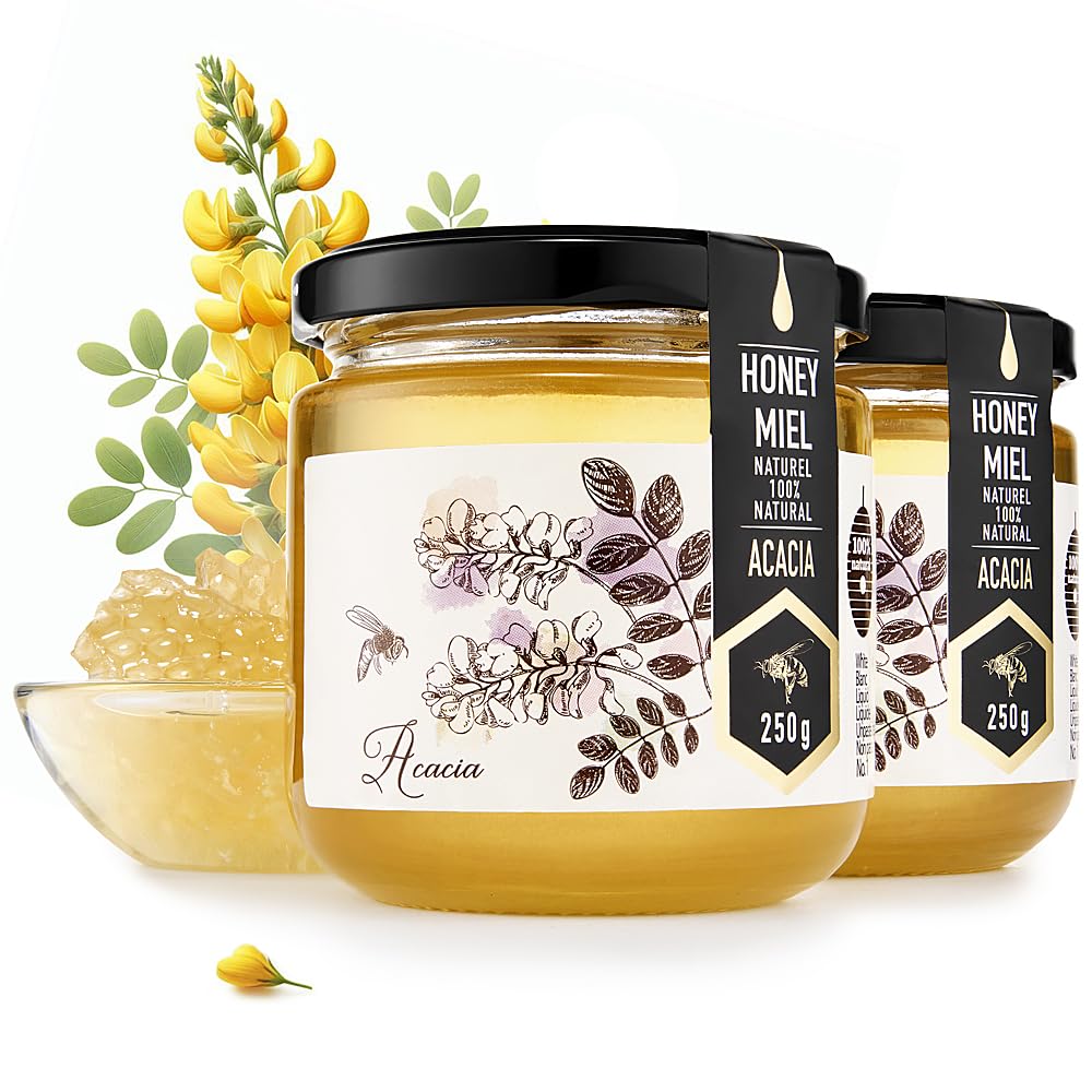 Honigma Acacia Raw Honey | Exquisite Taste | 100% Pure | Unpasteurized | Unfiltered | Partially Crystallized | 250G/8.8Oz | Pack