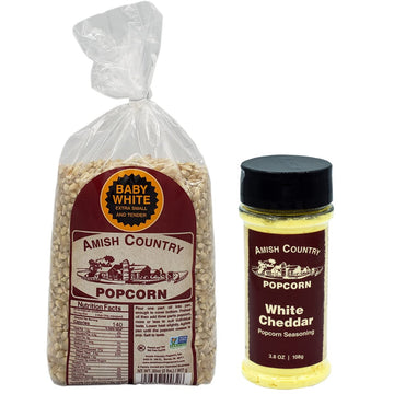 Amish Country Popcorn | Variety Bundles | 2 lbs Baby White Popcorn Kernels and White Cheddar Cheese Seasoning Bundle | Old Fashi