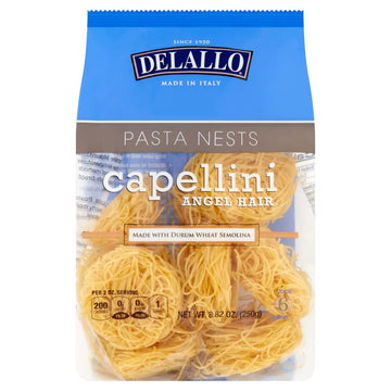 Delallo Capellini Egg Pasta Nests, Angel Hair Long-Cut Pasta, 8.8Oz Bag