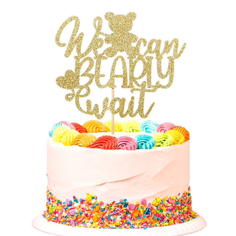 We Can Bearly Wait Cake Topper Teddy Bear Themed Baby Shower Party Decorations Gender Reveal Party Decor Gold Glitter
