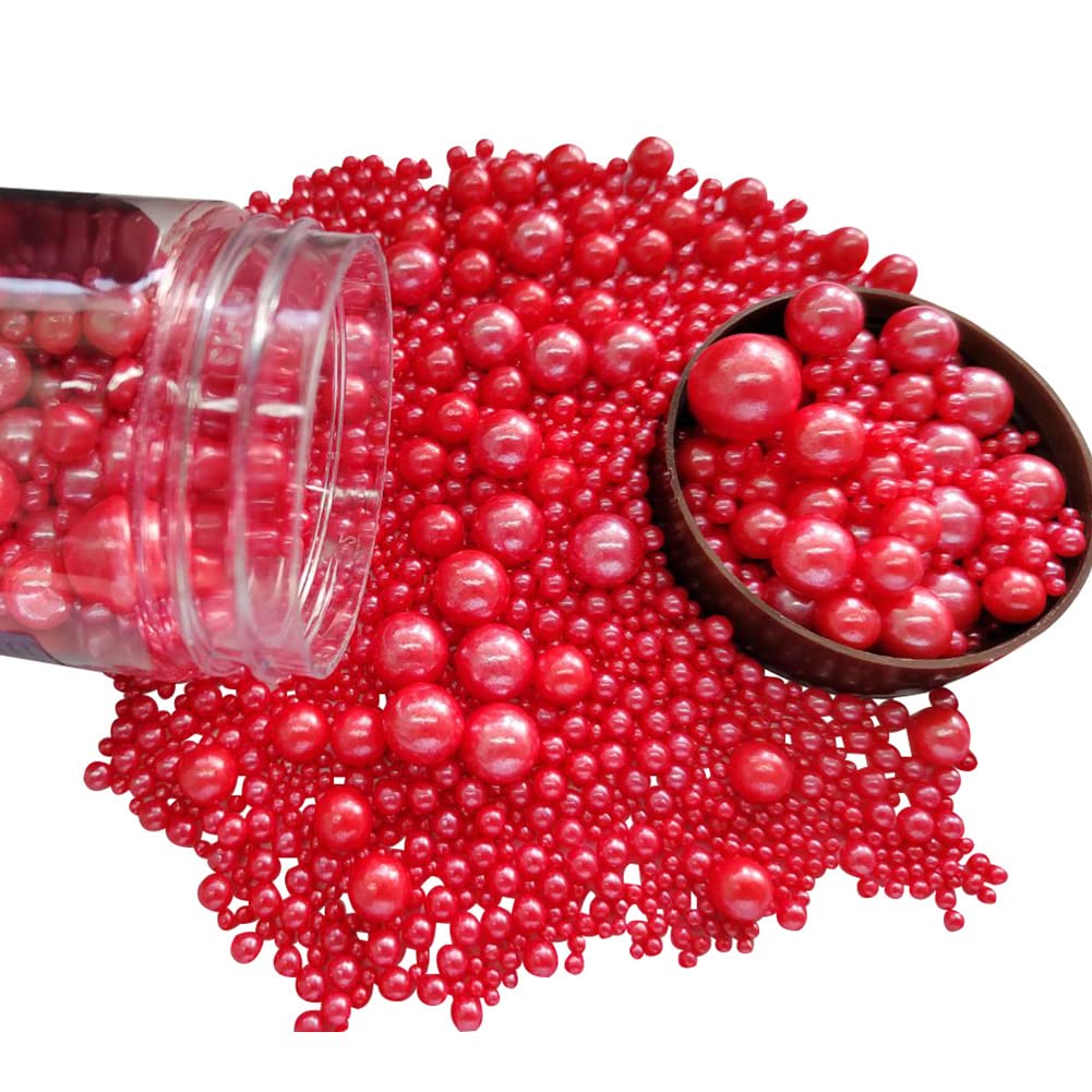 Edible Red Sugar Pearls Candy Sprinkles 120G/ 4.23Ounce Baking Cake Sprinkles Cupcake and Cake Topper Cookie Decorations Wedding