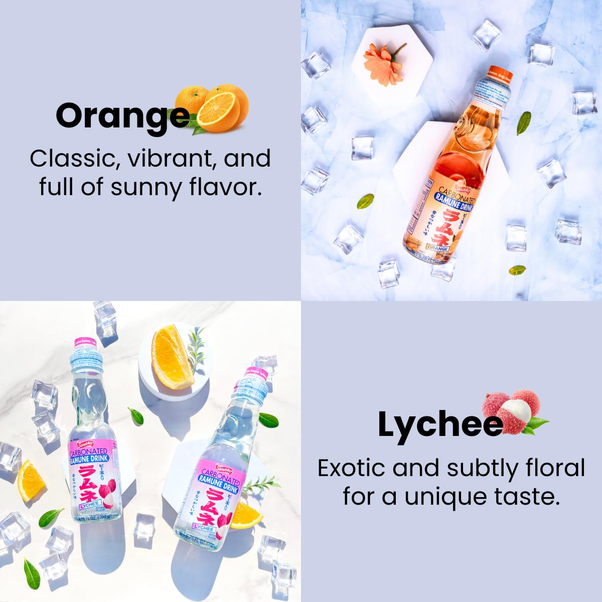 Ramune Japanese Soda Variety Pack - Yuzu, Lychee, Grape, Strawberry, And Orange.Japanese Marble Soda Drink Pack Of 5