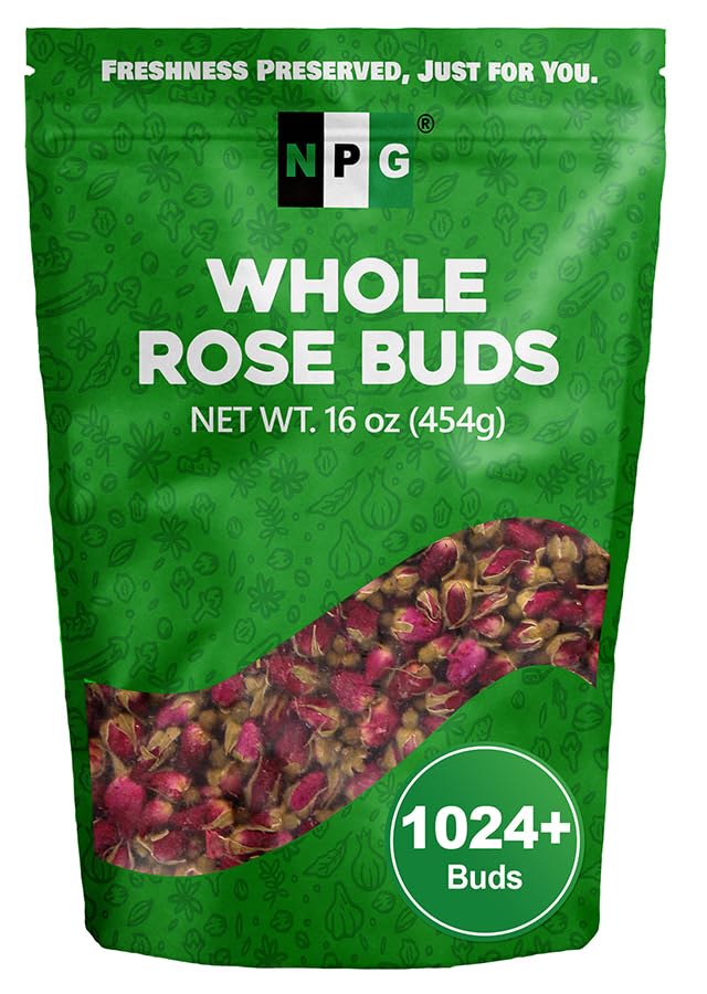 Npg Freeze Dried Rose Buds 16 Oz Approx. 1 024 Whole Buds Aromatic Herbal Tea & Edible Flowers For Baking Bath Soap Making Crafts & Potpourri Resealable Pack For Freshness No Preservatives