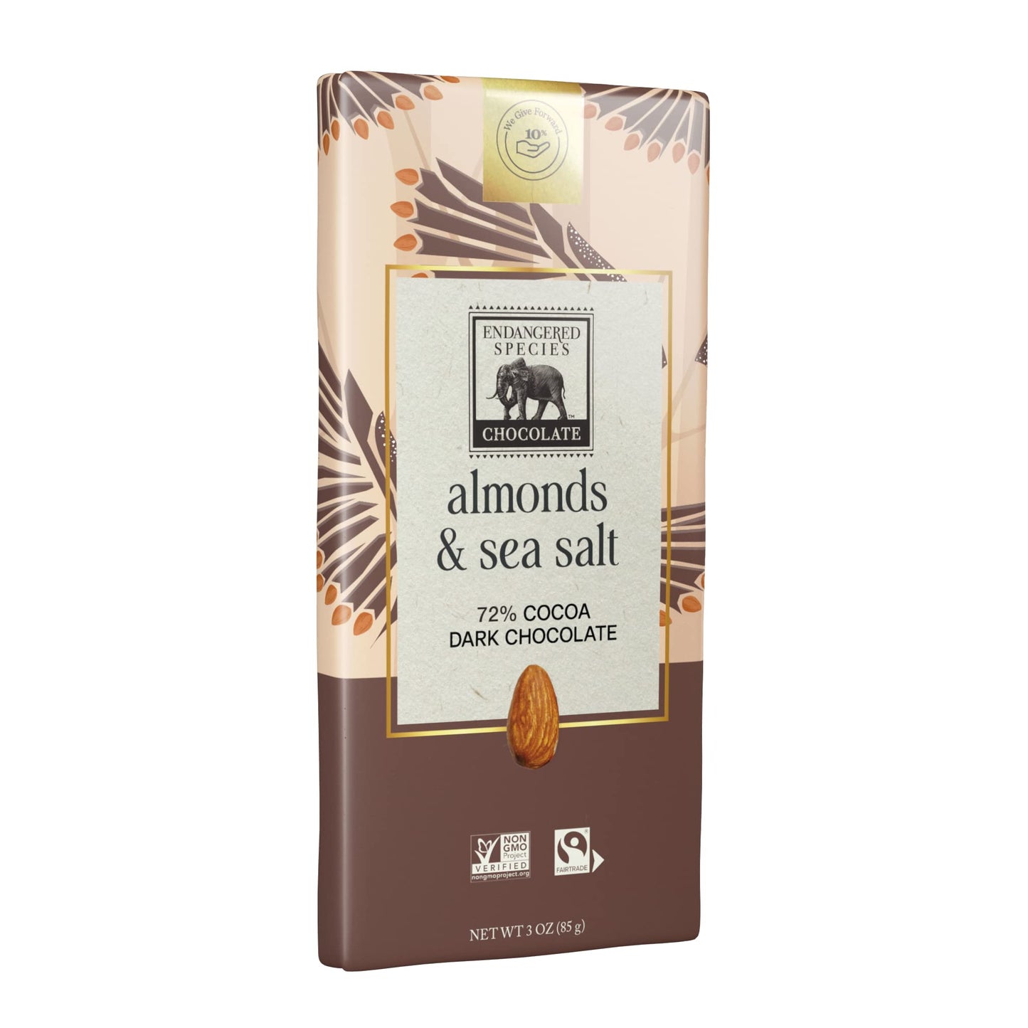 Endangered Species Dark Chocolate Bar W/Sea Salt & Almonds (72% Cocoa)