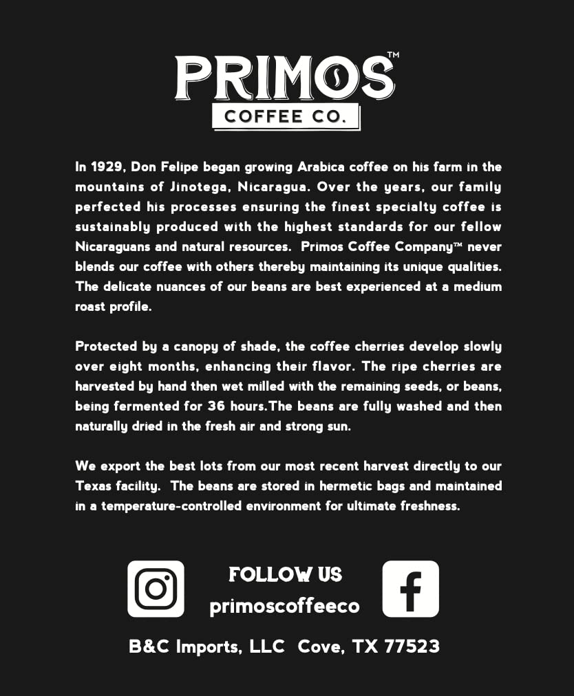Primos Coffee Co. Unroasted Green Coffee Beans, Specialty Grade, 4 Lb, Single Origin from Nicaraguan Estate, Direct Trade