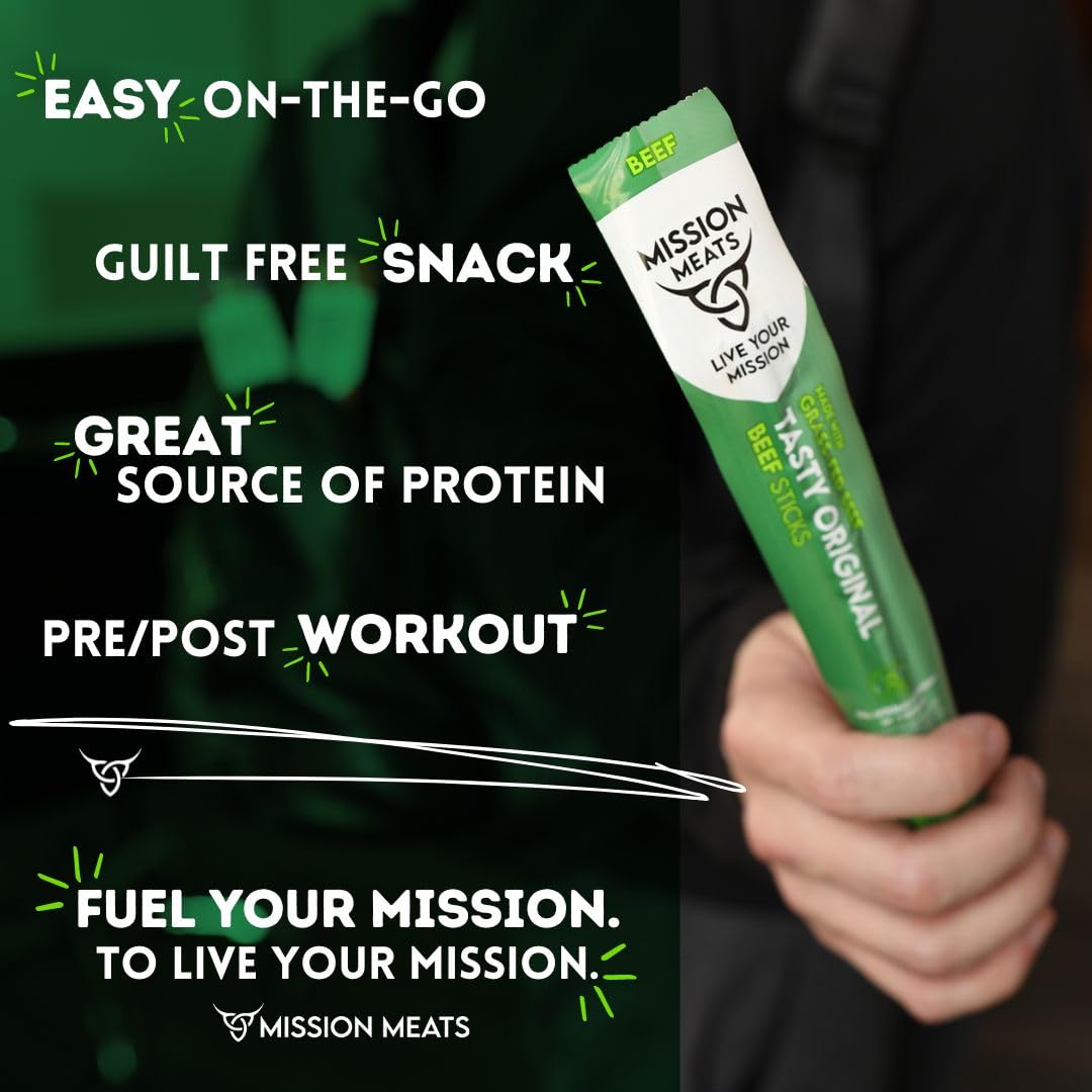Mission Meats Beef Sticks - 100% Grass Fed & Pasture Raised, Zero Sugar, Gluten Free, Individually Wrapped Healthy Snacks, Whole