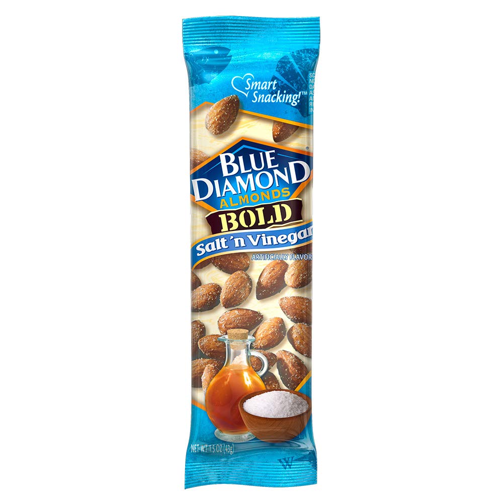 Blue Diamond Almonds Salt N' Vinegar Flavored Snack Nuts, Single Serve Bags (1.5 Oz, 2 Packs Of 12)