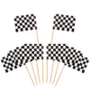 Pangda Checkered Racing Flag Toothpicks, 1.38 x 0.98 inches, Black & White, 100 Pack, Cupcake Picks for Party Decorations