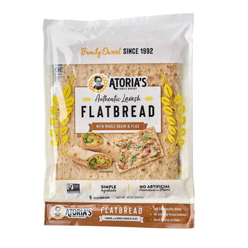 Atoria'S Family Bakery Whole Grain & Flax Lavash Flatbread 10-Packs Of 5 Sheets (50 Sheets)