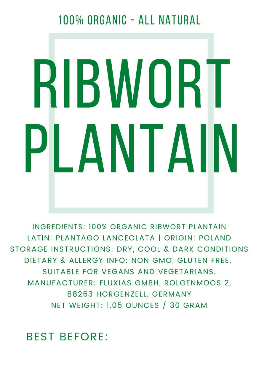 Dried Ribwort Plantain Herb - Ingredients: 100% Natural Ribwort Plantain (Plantago Lanceolata) - Net Weight: 1.05Oz / 30G