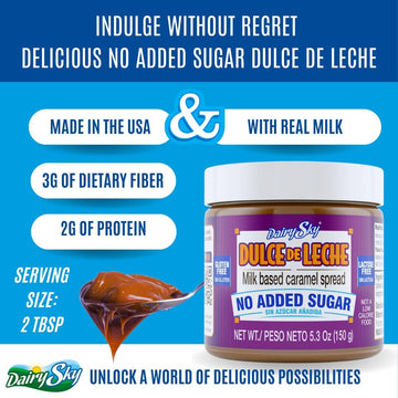 DairySky Dulce de Leche No Added Sugar - 10.5oz Made with Real Milk, Gluten-Free - Milk Based Caramel - Perfect for Desserts