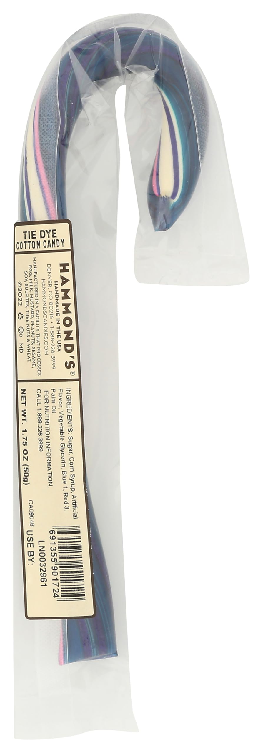 Hammonds Candies - Hand Spun Tie Dye Cotton Candy Flavored Canes - 6 Pack, Handcrafted by Artisan Confectioners- Classically Del