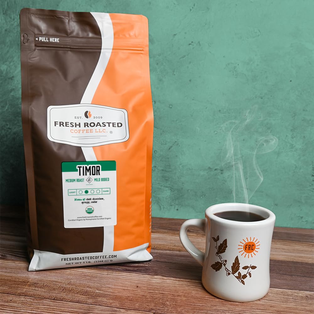 Fresh Roasted Coffee Organic Timor Medium Roast Whole Bean 5 lb Fair Trade Kosher RFA