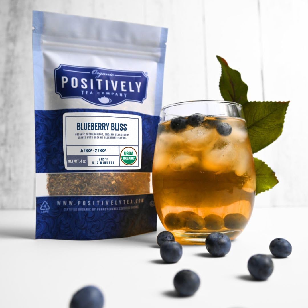 Organic Positively Tea Company Blueberry Bliss Rooibos Tea Loose Leaf 16 Ounces