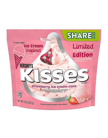 Hershey'S Kisses Strawberry Ice Cream Cone Candy Share Bag Limited Summertime Edition (9 Oz), Pack Of 3