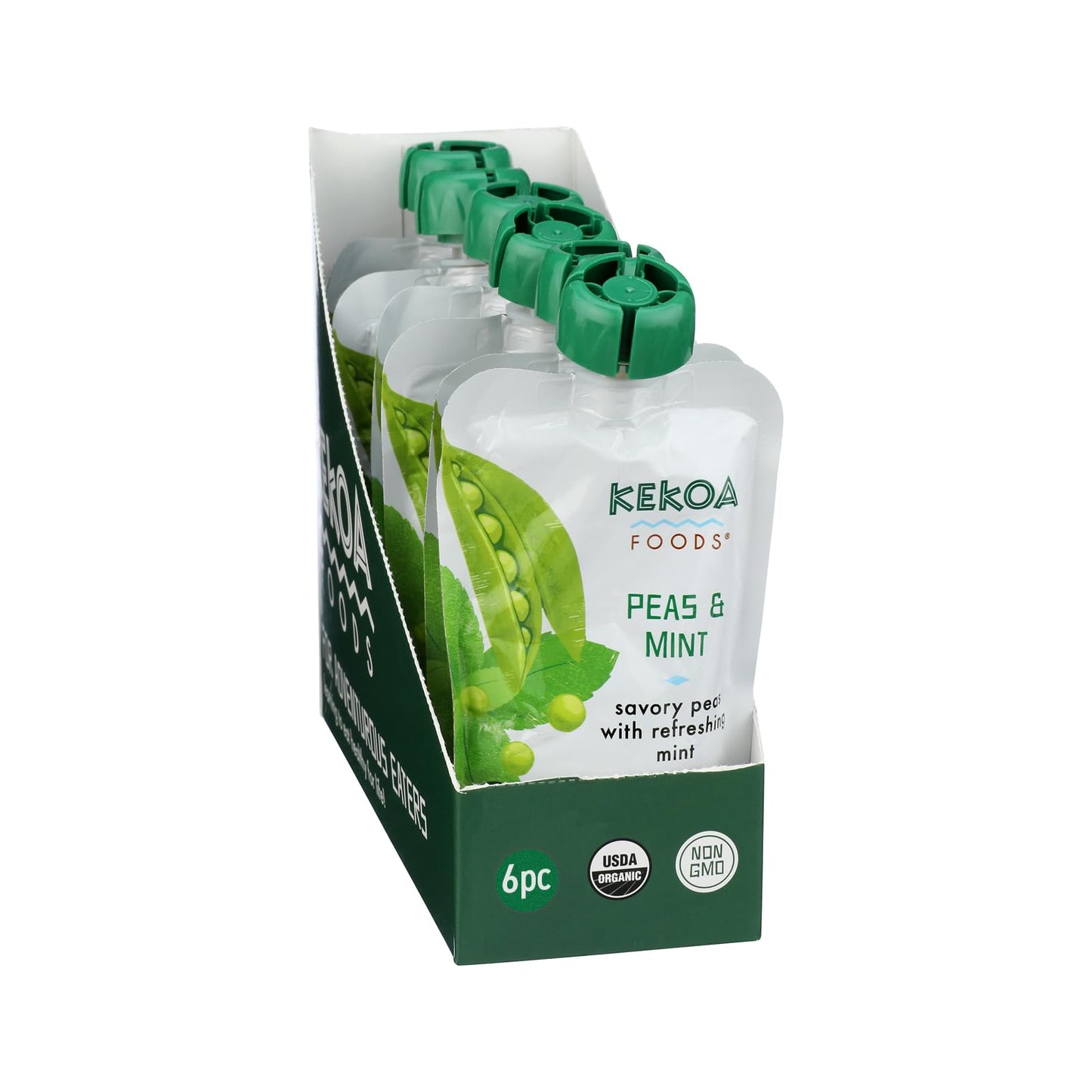 Kekoa Foods Peas & Mint Baby Food Purée | 100% Usda Certified-Organic Vegetarian Squeeze Pouch | Organic, Non-Gmo, Gluten-Free, Vegan | Fiber & Protein Boosting First Food For Babies | 3.5 Oz