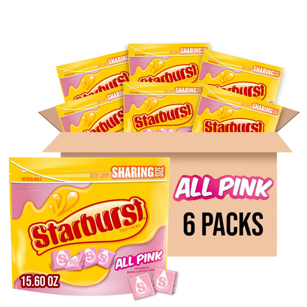 Starburst All Pink Fruit Chews Chewy Candy Bulk Pack, Sharing Size, 15.6 Ounce (Pack Of 6)