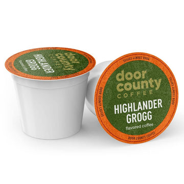 Door County Coffee - Highlander Grogg, Irish Creme And Caramel Flavored Ground Coffee - Medium Roast, Single Serve Cups - 10 Count