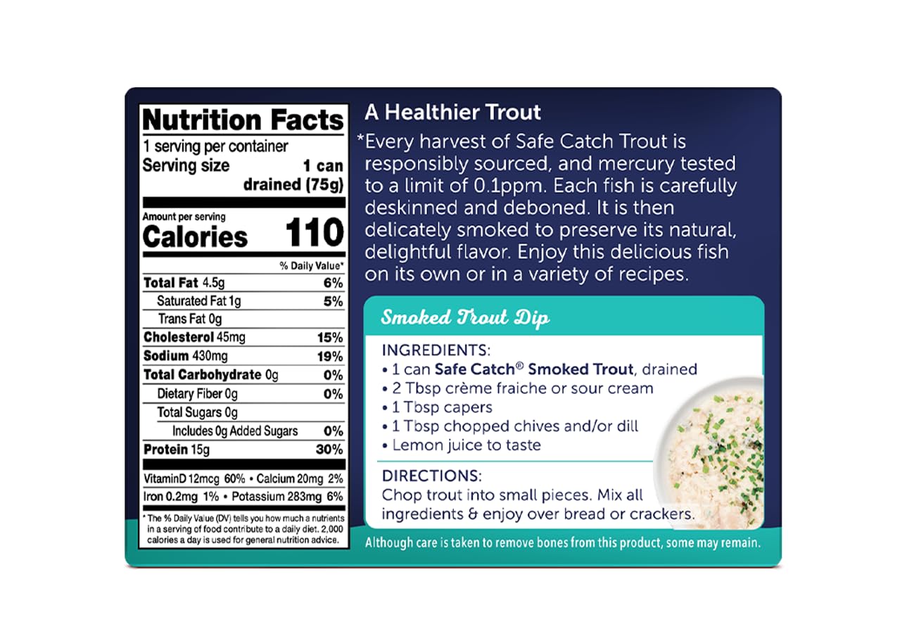 Safe Catch Smoked Rainbow Trout Fillets, Skinless & Boneless Canned Fish, Mercury Tested, 4 oz (Pack of 6)