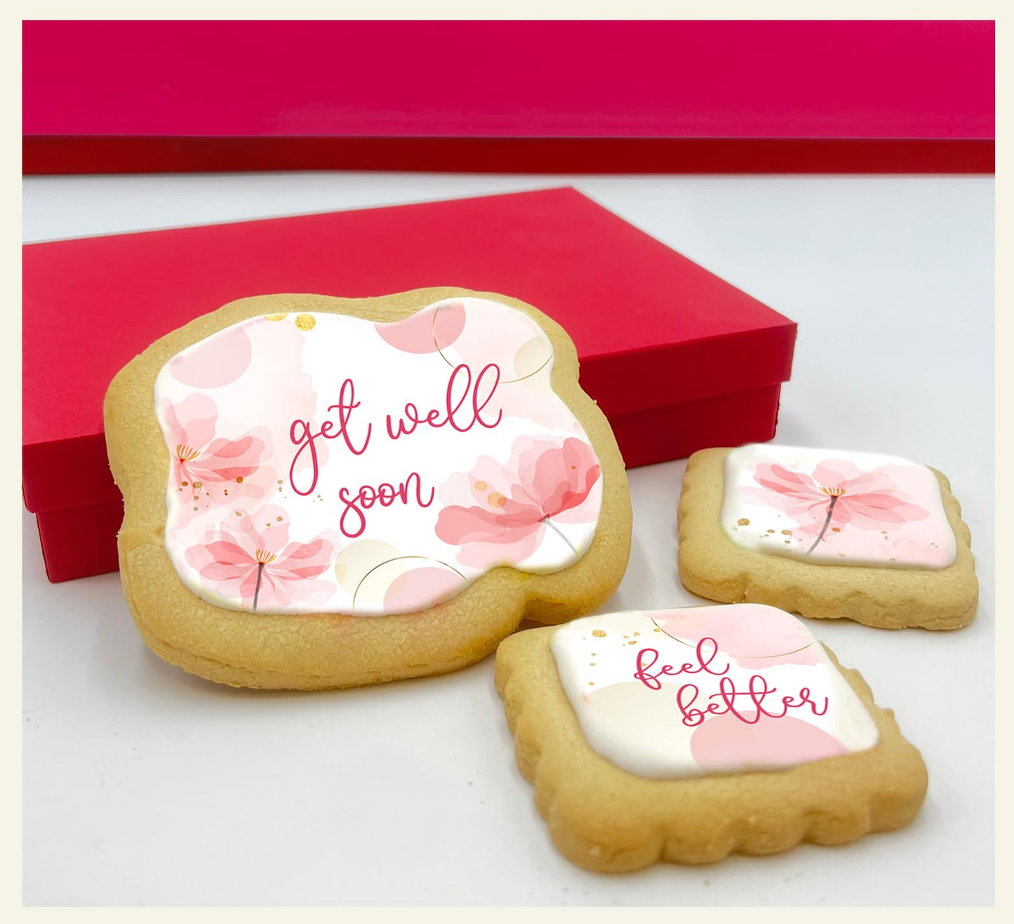 Get Well Soon Cookies Gift Basket For Women And Girls Feel Better After Surgery Broken Arm Leg Cookie Treat Floral Flowers Package | 3 Pack | Nut Free | Kosher