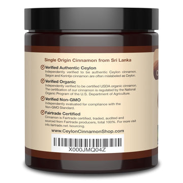 Ceylon Cinnamon Shop Organic Ceylon Cinnamon Powder, 100% Certified, 8 Ounce, Premium Quality Spice for Baking and Cooking