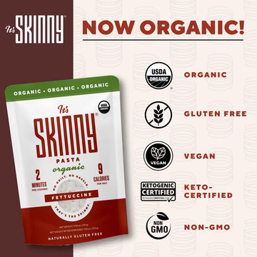 Its Skinny Fettuccine Pasta - Organic, Non-GMO USDA Certified, Low Carb Pasta, Gluten Free, Keto & Vegan-Friendly, Shirataki Ko