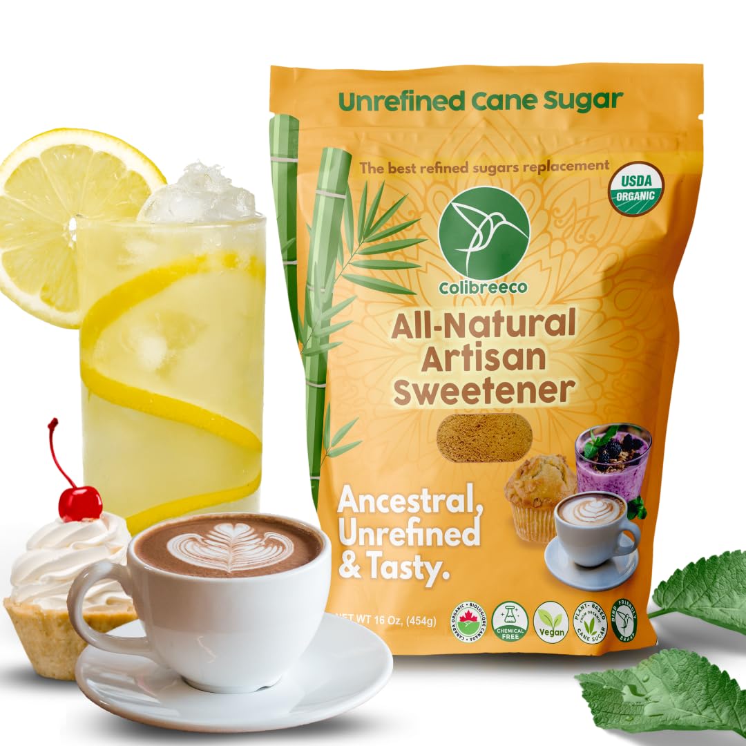 Colibreeco, Organic Unrefined Cane Sugar, 1 Pound (Pack of 4): Perfect for Sweetening Drinks & Recipes | Unprocessed & Chemical-