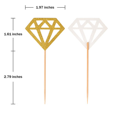 Topoox 50 Pack Gold Glitter Diamond Ring Donut Toppers Cupcake Picks For Bridal Shower Engagement Party Decorations