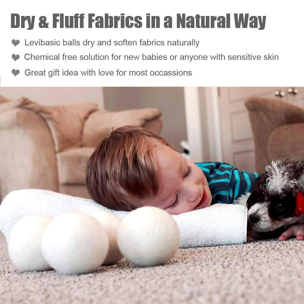 Wool Dryer Balls 6 Pack Xl, 3'' Genuine New Zealand Wool To Core, 100% Organic Fabric Softener Alternative, Baby Safe & Chemical