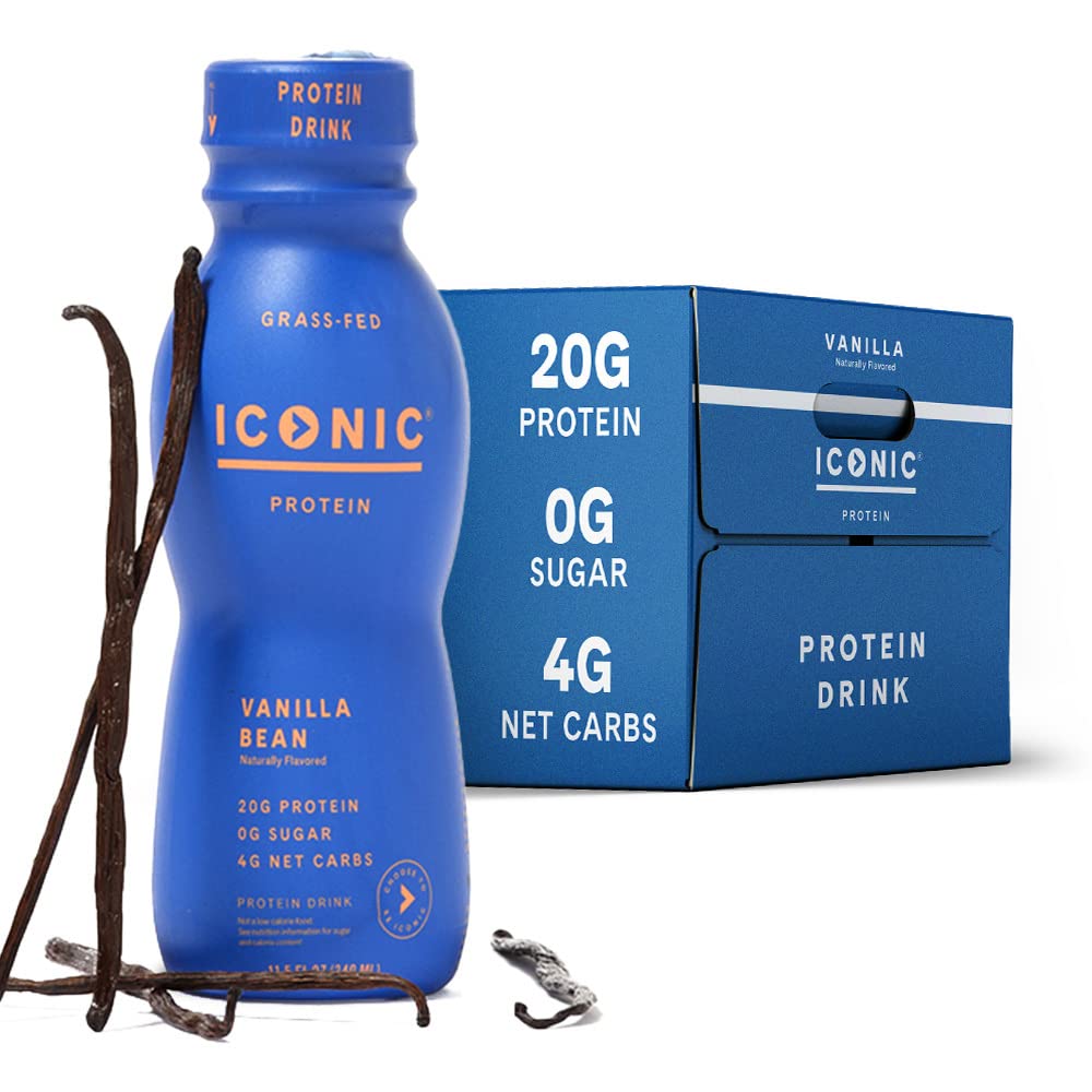 ICONIC Protein Drinks - Vanilla Bean, Sugar Free, Low Carb, 20g Protein, 11.5 Fl Oz (Pack of 12), Gluten Free, Non-GMO, Kosher