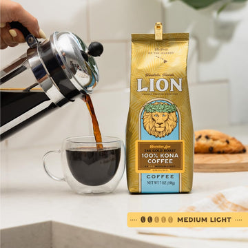 Lion Coffee 24K Gold Roast 100% Kona Ground Coffee, Medium-Light Roast, A Taste Of Aloha - 7 Ounce Bag