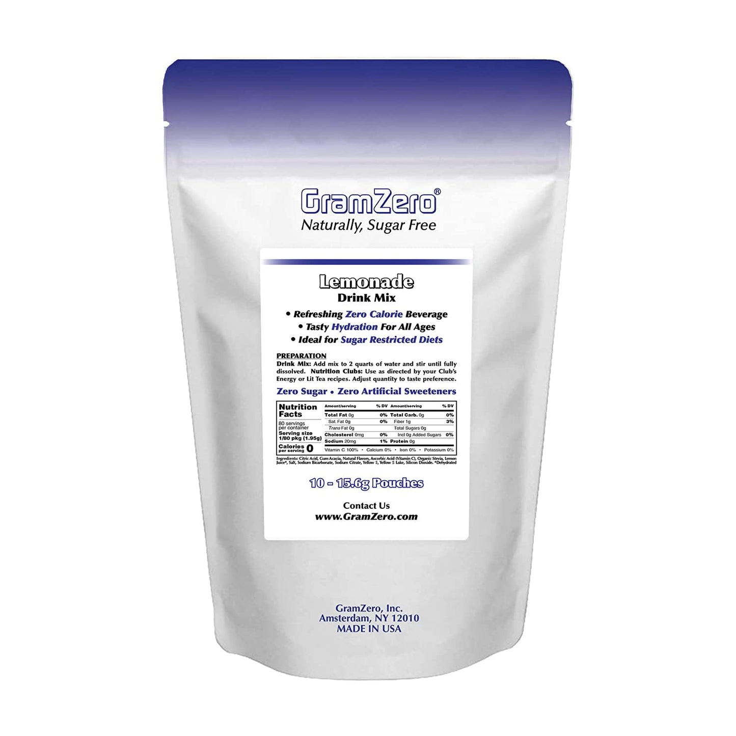 Gramzero Lemonade, Sugar Free Drink Mix, Pitcher Pack, Great For Nutrition Club Loaded Tea, Zero Calorie, Stevia Sweetened