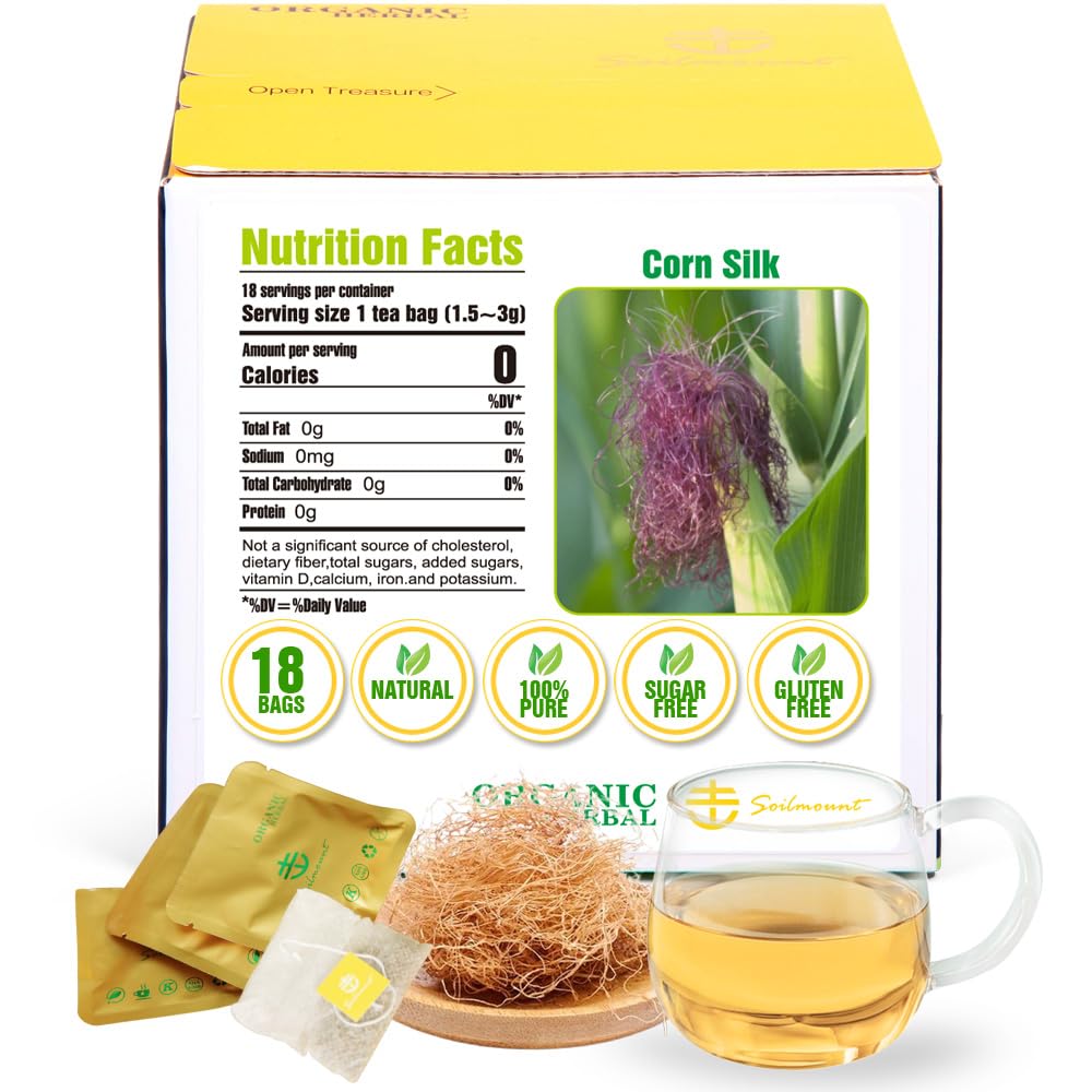 Soilmount Corn Silk Tea - 100% Organic Non-Gmo Pure Corn Stigma Tea (Yumixu/???/??? ??) - Energy Blend-Free 18 Bleach-Free Tea Bags For Digestive Health And Wellness