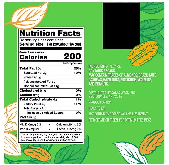 Member Mark Natural Raw Pecan Halves, 32 Oz, Unroasted, Gluten-Free, Non-Gmo